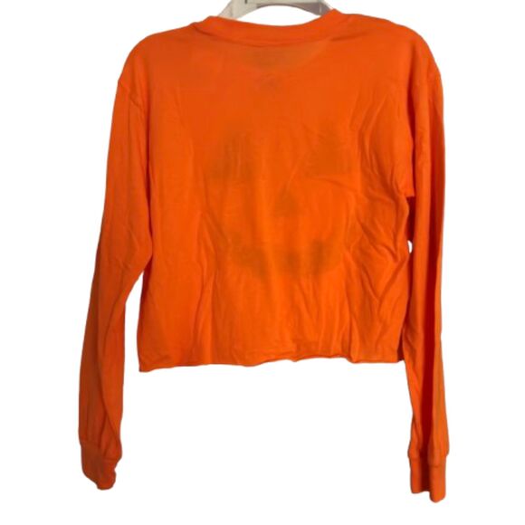 FREEZE Long Sleeve Halloween Jack O Lantern Face Raw Hem Size L Crop Top #L - Picture 2 of 5